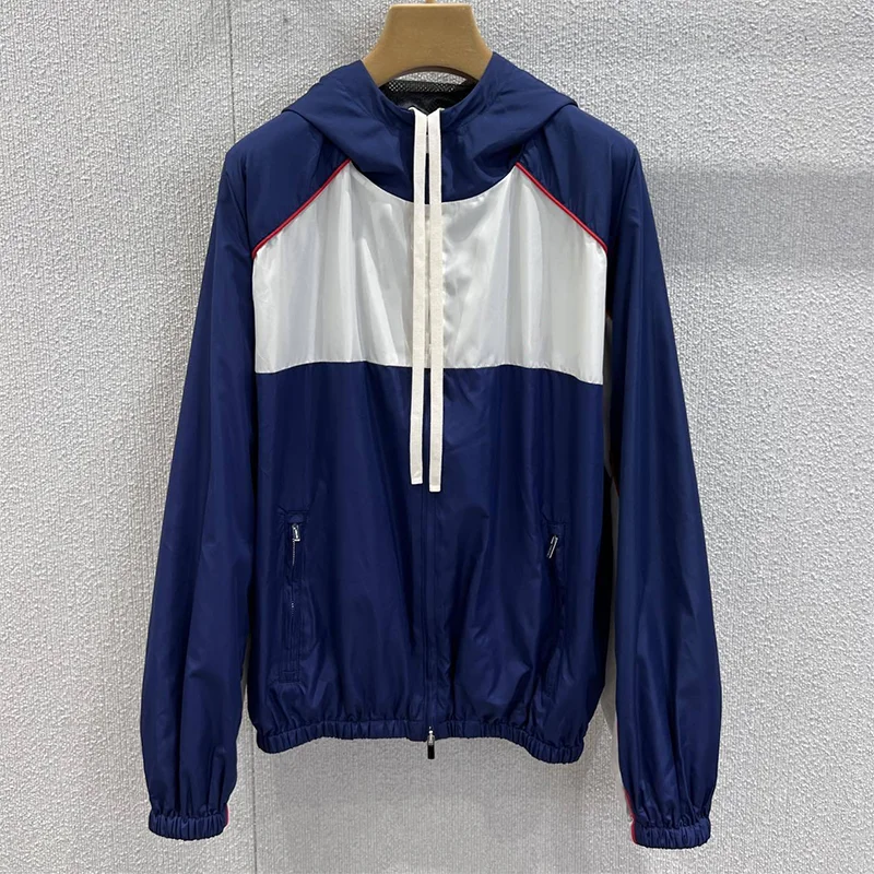 

High quality Spring and Autumn Drawstring Hoodie coat Women's Color blocked Zipper Jacket woman clothes 25122363