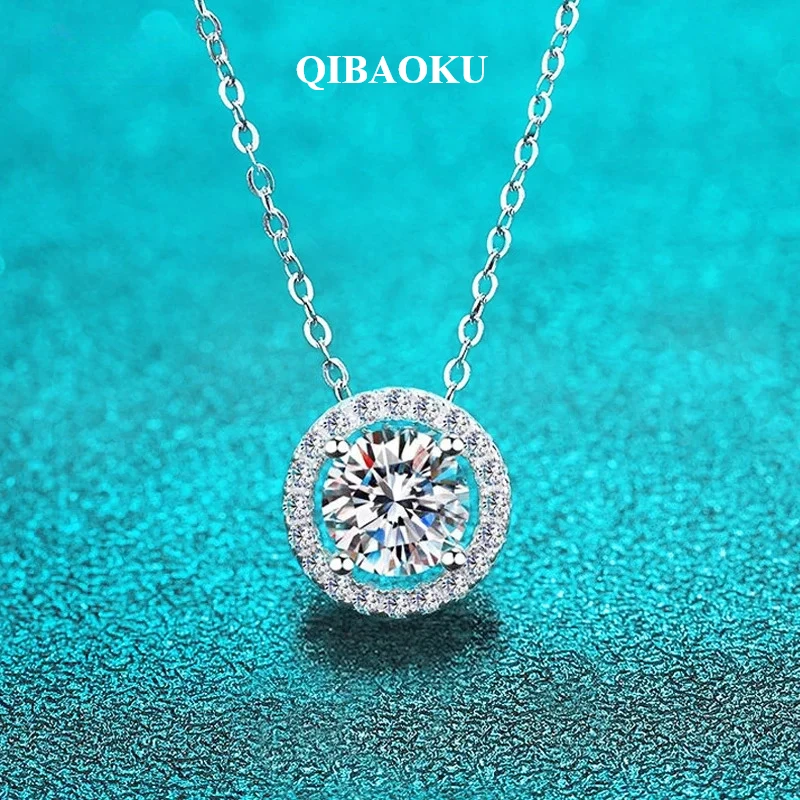 QIBAOKU 0.3-2CT D Color Moissanite Necklace for Women Sparkling Lab Diamond Pendant S925 Sterling Silver Wedding Jewelry 2026