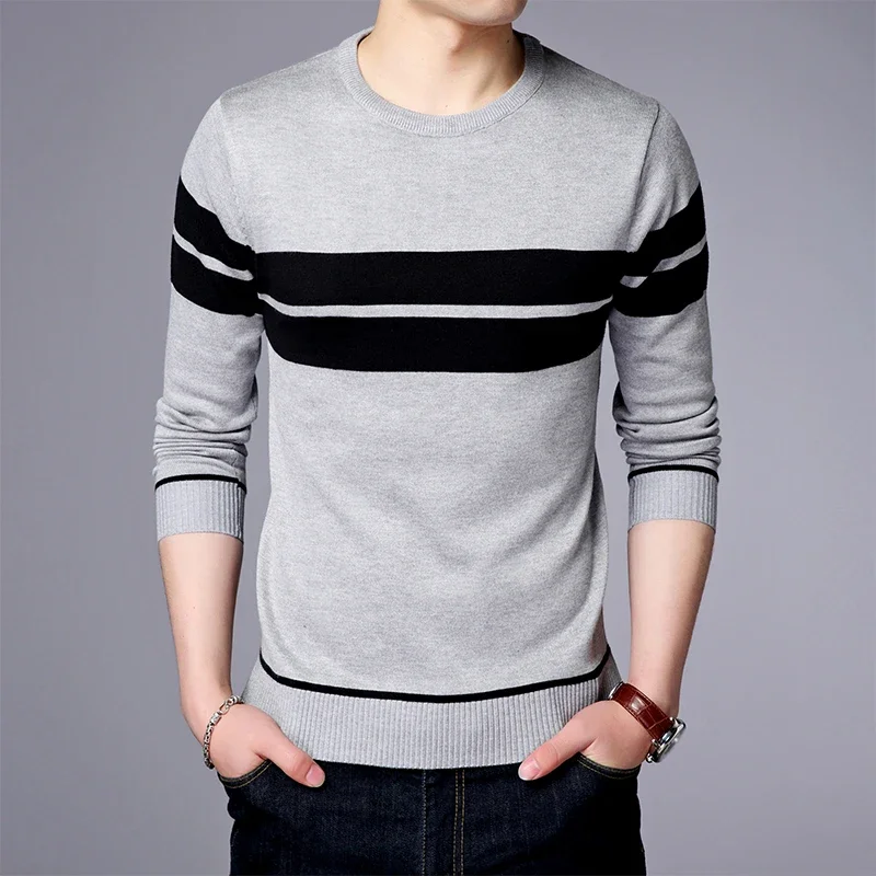 New Men\'s Casual Fashion Long Sleeve Striped Knitted Shirt Breathable and Comfortable Four Seasons Versatile Top