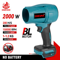 ONEVAN 200M/S Brushless Electric Turbo Fan Blowers 2000W Handheld Jet Fan Leaf Dust Blowing Power Tool for 21V 18V Battery