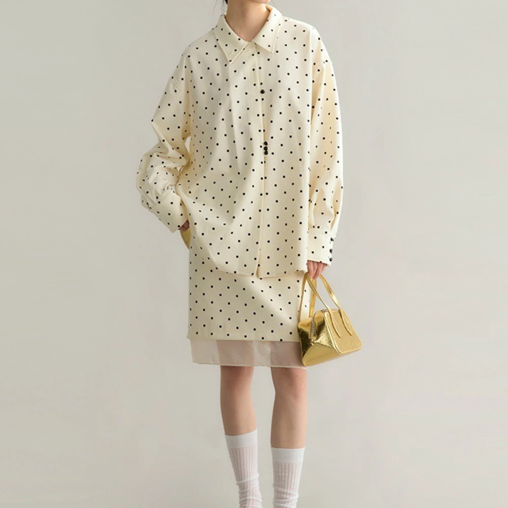 TWOTWINSTYLE Бежевый комплект из двух предметов в горошек, женская куртка с воротником-стойкой и длинными рукавами, модный комплект французской женской юбки