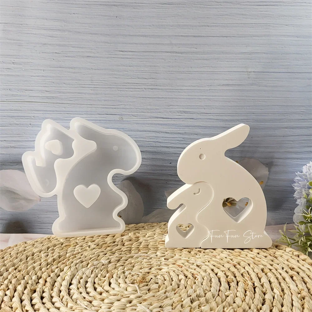 Easter Rabbit Concrete Cement Silicone Molds DIY Handmade Mom and Kid Bunnies Gypsum Plaster Mould Craft Ornament Resin Mold