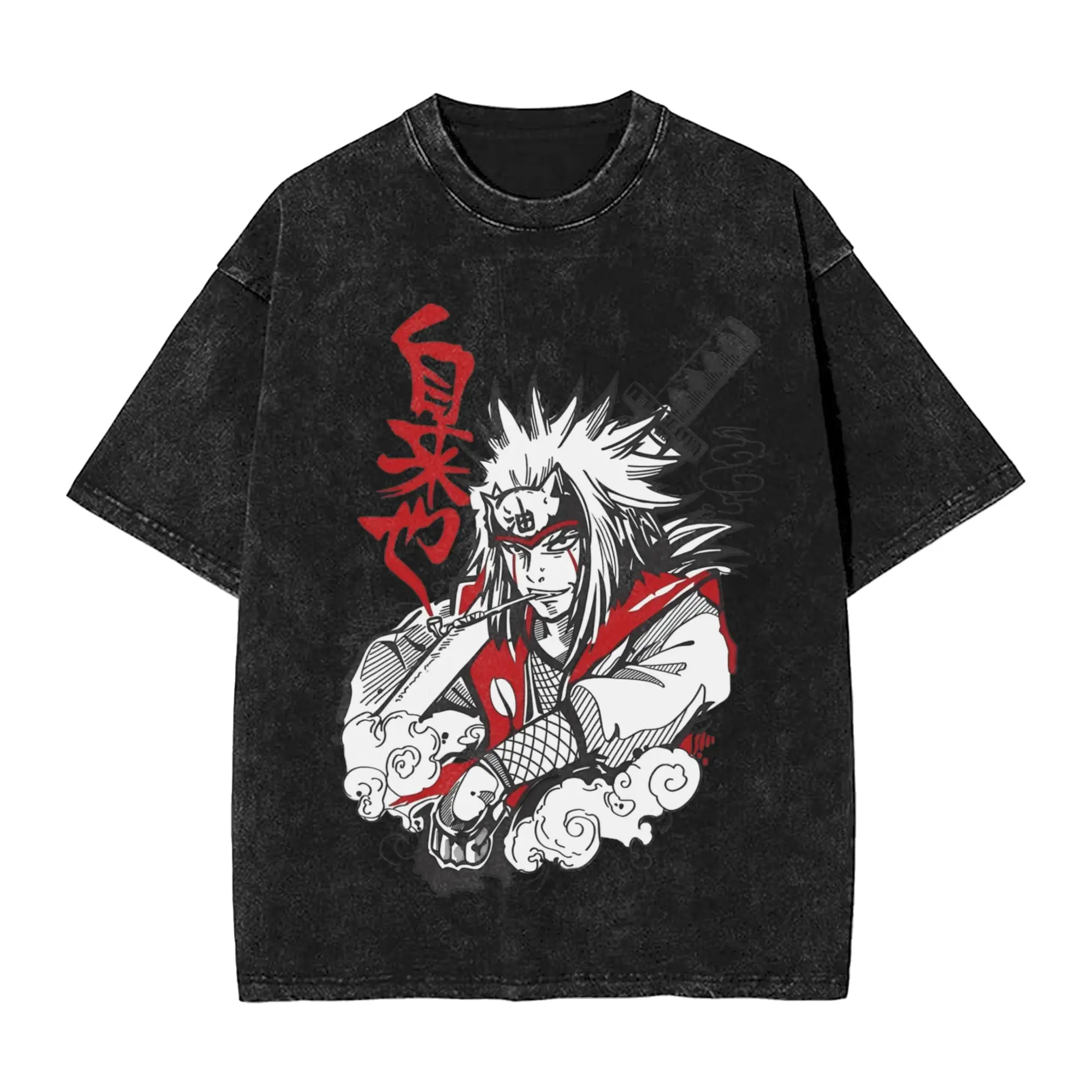 Washed T Shirts White Sage of the Toads Narutoes Anime Hip Hop Novelty T-Shirt Street Streetwear Summer Tops Tees for Men Women