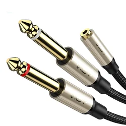 3.5mm To 6.35mm Extension Cable 1/8 Inch TRS Female To Dual 1/4 Inch TS Male Plug Stereo Audio Cable for Amplifier DVD Speaker