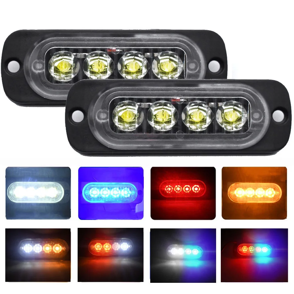 

4 Led Strobe Side Warning Light Strobe Grille Flashing Lightbar Car Truck Beacon Lamp Amber Yellow White Traffic Light 12V - 24V