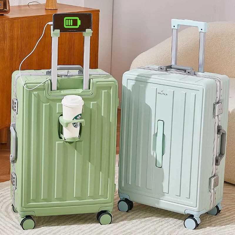 

Aluminum Frame Handle Push Travel Suitcase Multi Functional Rechargeable Luggage Multifunction Travel Suitcase on Wheels