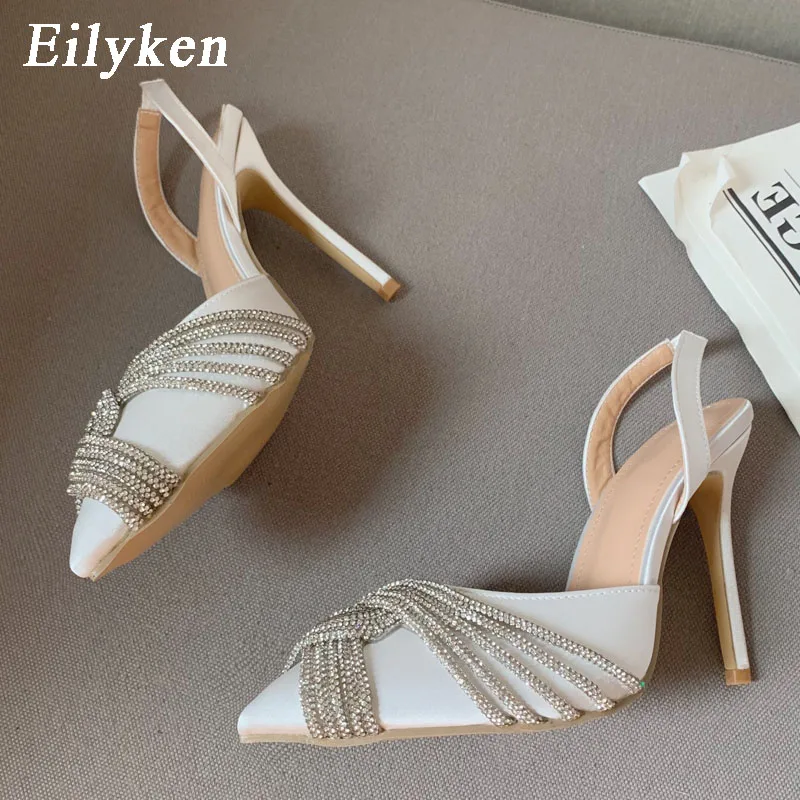 Eilyken New Spring Woman Pumps Crystal Rhinestone Pointed Toe High Heels Shoes Sexy Party Strippers Stiletto Sandals