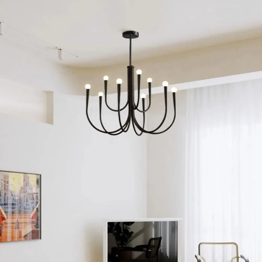 Lámparas colgantes de vela para sala de estar, luz colgante negra de estilo francés, candelabro Led de lujo, decoración de habitación, Lustre