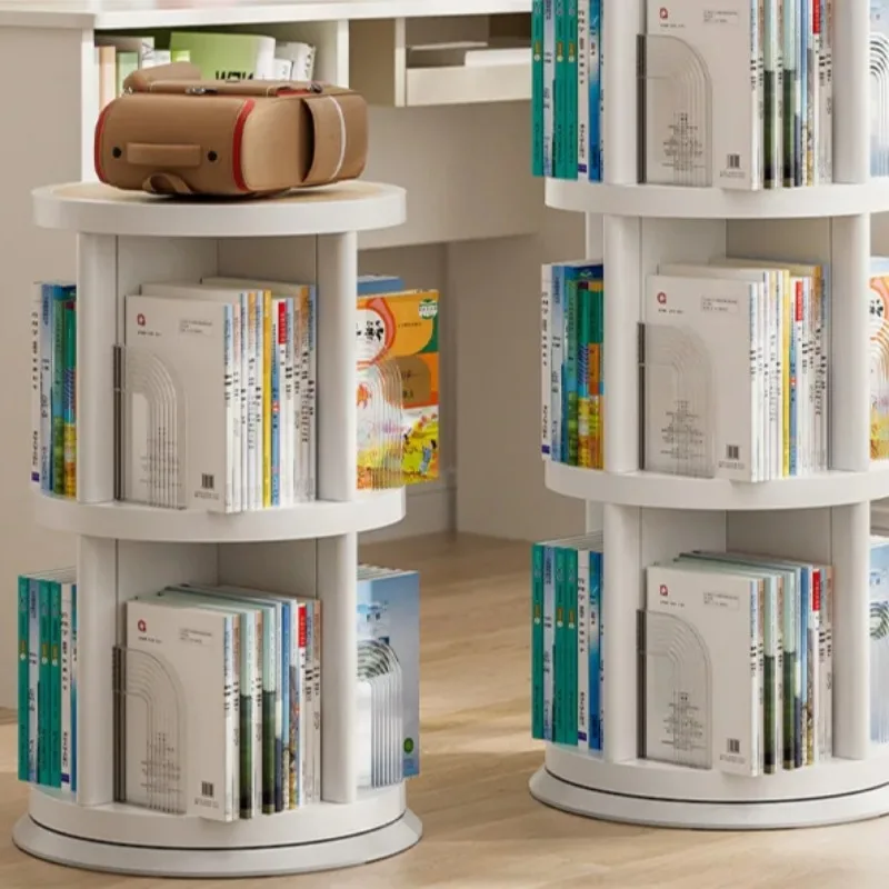 Rotating Book Storage Rack, Mobile Organizer for Kids Room, Stackable Storage Bin, White Book Shelf for Playroom or Nursery