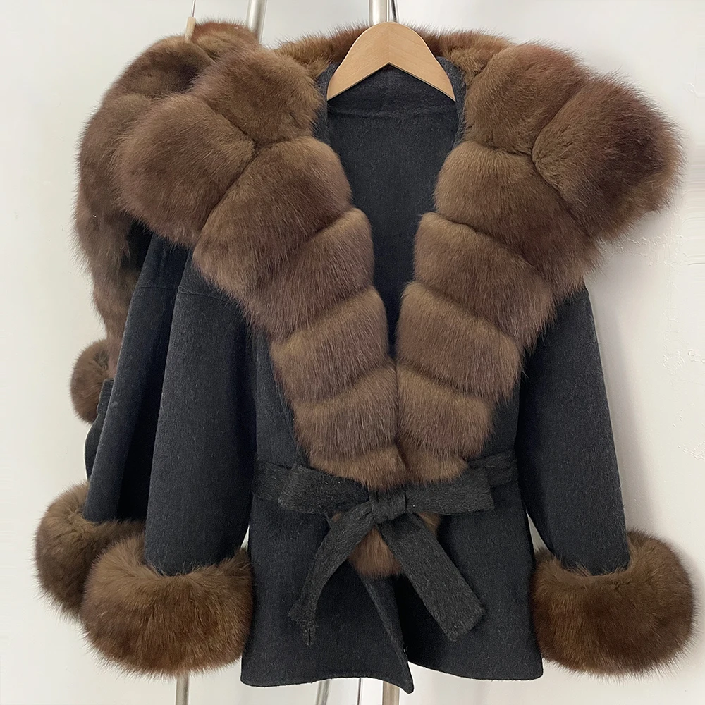 OFTBUY Modische Lässige Neue Herbst-Winter-Wollkleidung für Damen, Gürtel, Echter Fuchspelz, Wolljacke, Warmer Natürlicher Pelz-Wollmantel für Damen – Detail 35