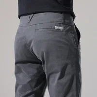 Pantalones informales ajustados de algodón para hombre, pantalón informal, elástico, recto, a la moda, Color sólido, versátil, novedad de 2024