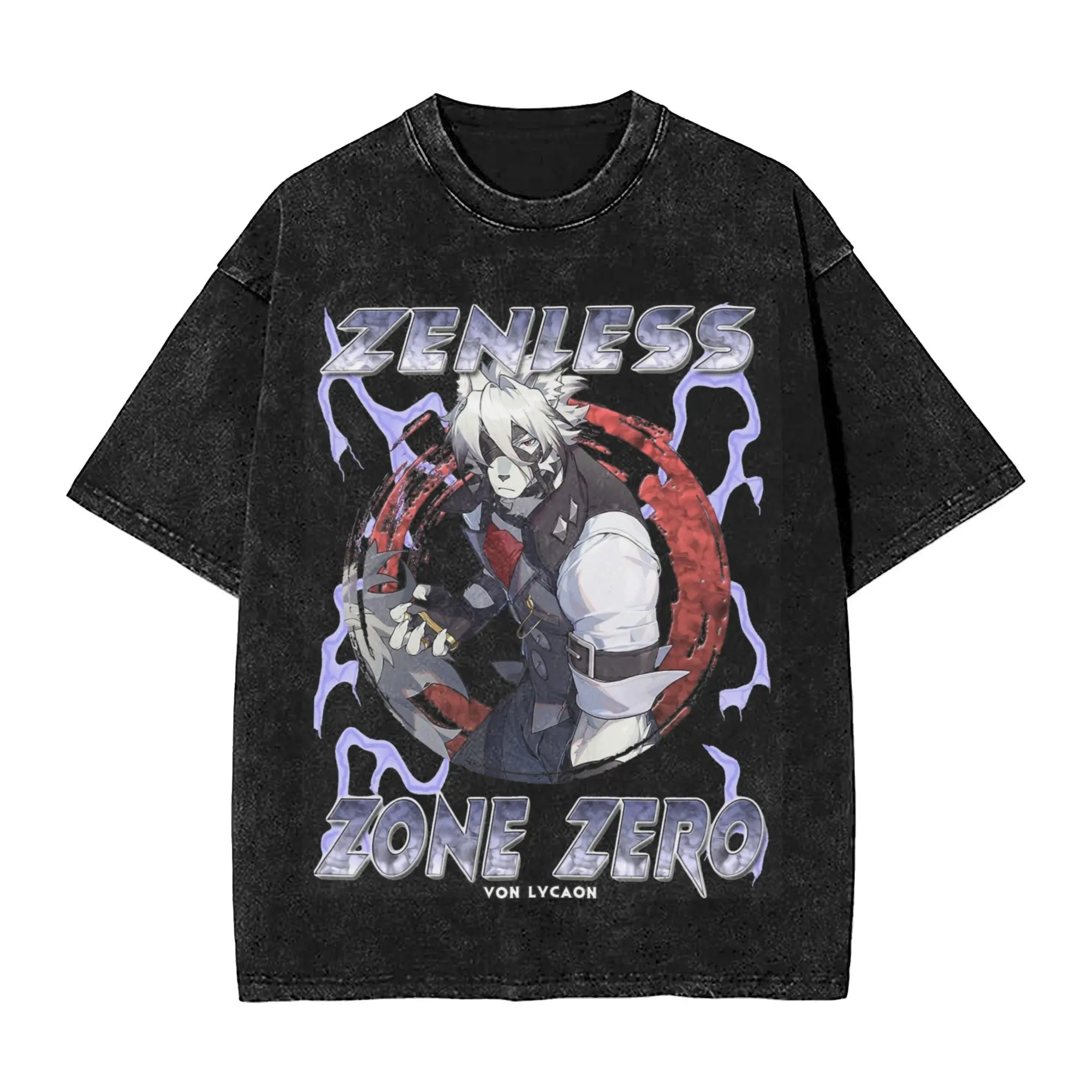 Zenless Zone Zero Von Lycaon Washed T Shirts Streetwear Hip Hop Retro T-Shirts  Tees Men Women 100% Cotton Oversize Summer