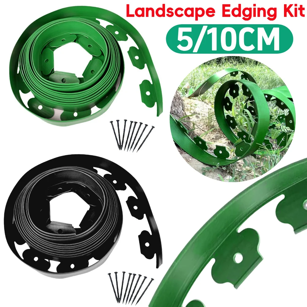 5M/10M Fixed Garden Barrier Lawn Grass Plastic Landscape Edging with Anchoring Spikes Garden Edging Border Kit Easy Install