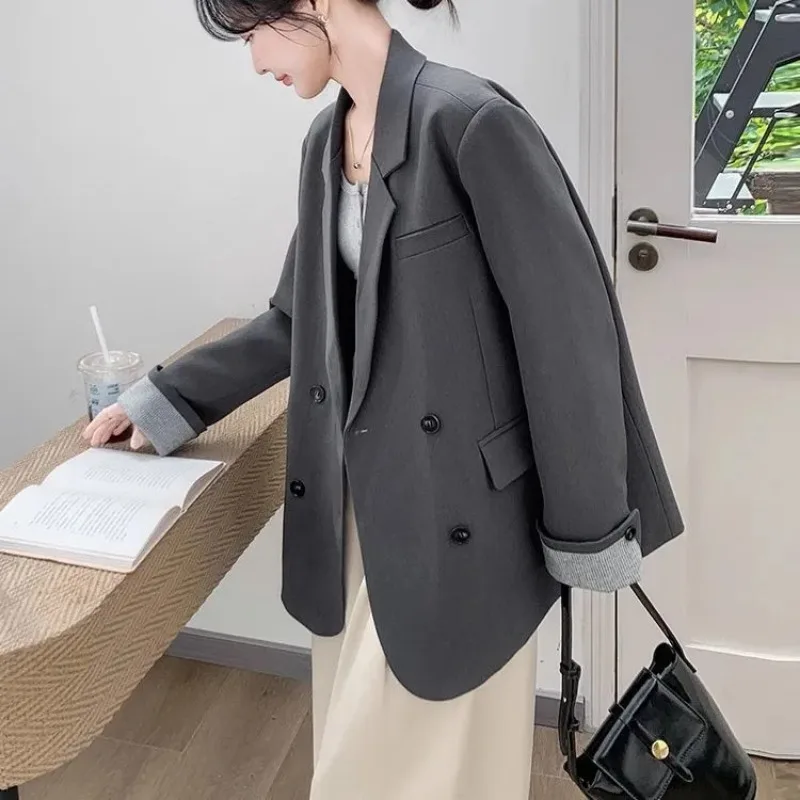 

Женский блейзер с длинным рукавом, винтажный Фиолетовый пиджак в Корейском стиле