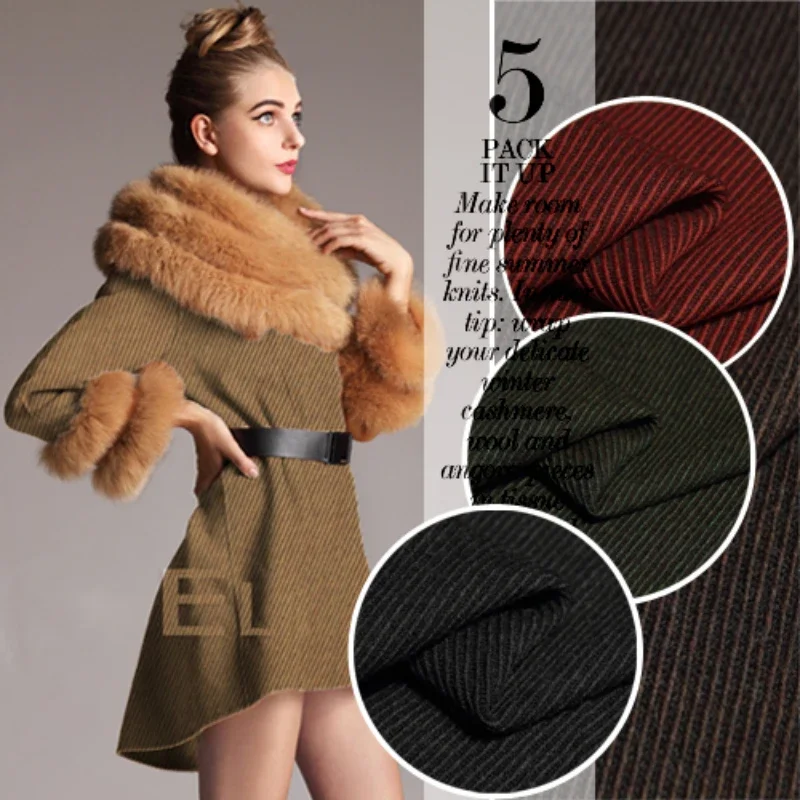 

Pure Wool Fabric Japanese Three-dimensional Diagonal Stripe Pattern Spring Autumn Trousers Dress Fabrics Cloth