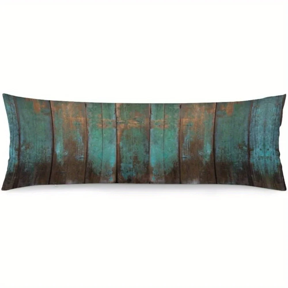Rustic Teal Green Wooden Pillowcase Polyester Long Pillowcover with Zipper Cushion Cover for Adult Bedding Pillowcases Not Fade