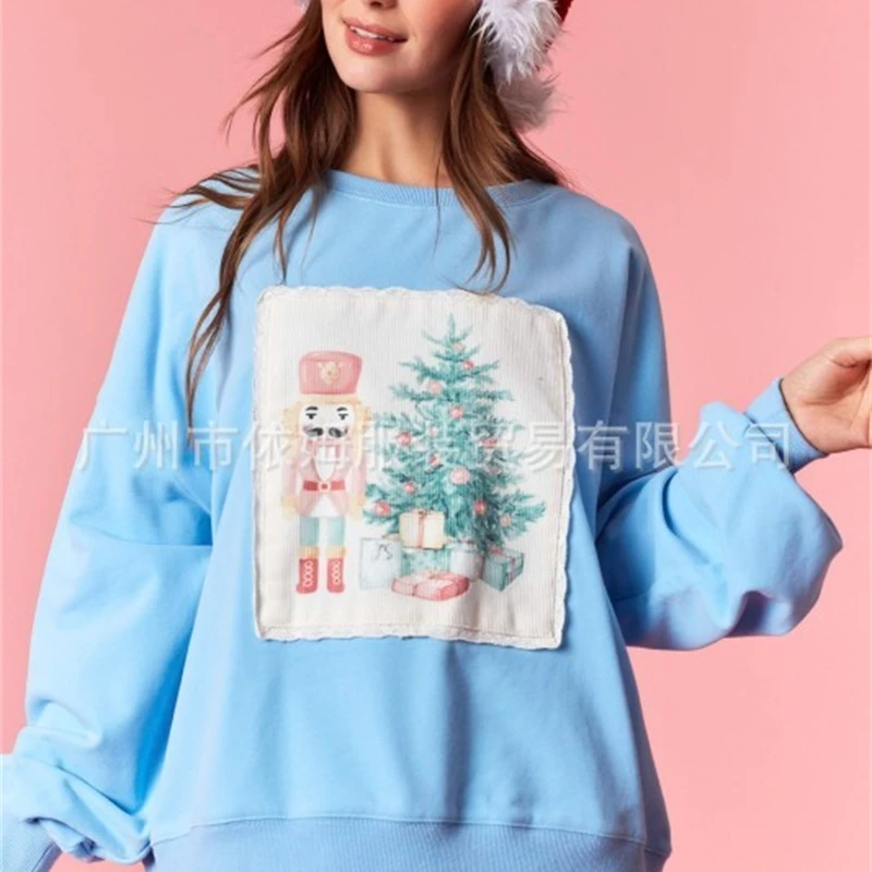 Haftowana bluza z długim rękawem, luźna, codzienna, zimowa, świąteczna bluza damska, ciepła, idealna na przyjęcie świąteczne, prezent.