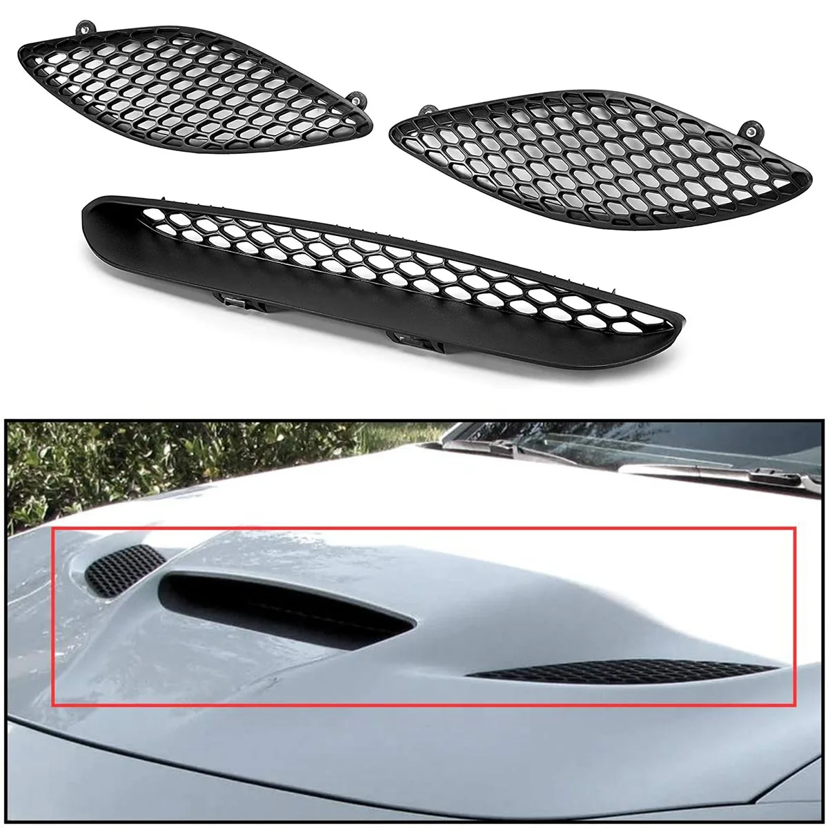 

L39A-Car Front Hood Grille Grill Bonnet Cover Scoop Bezel For Dodge Charger Srt Hellcat 2015-2020 68202462AD 68202581AC