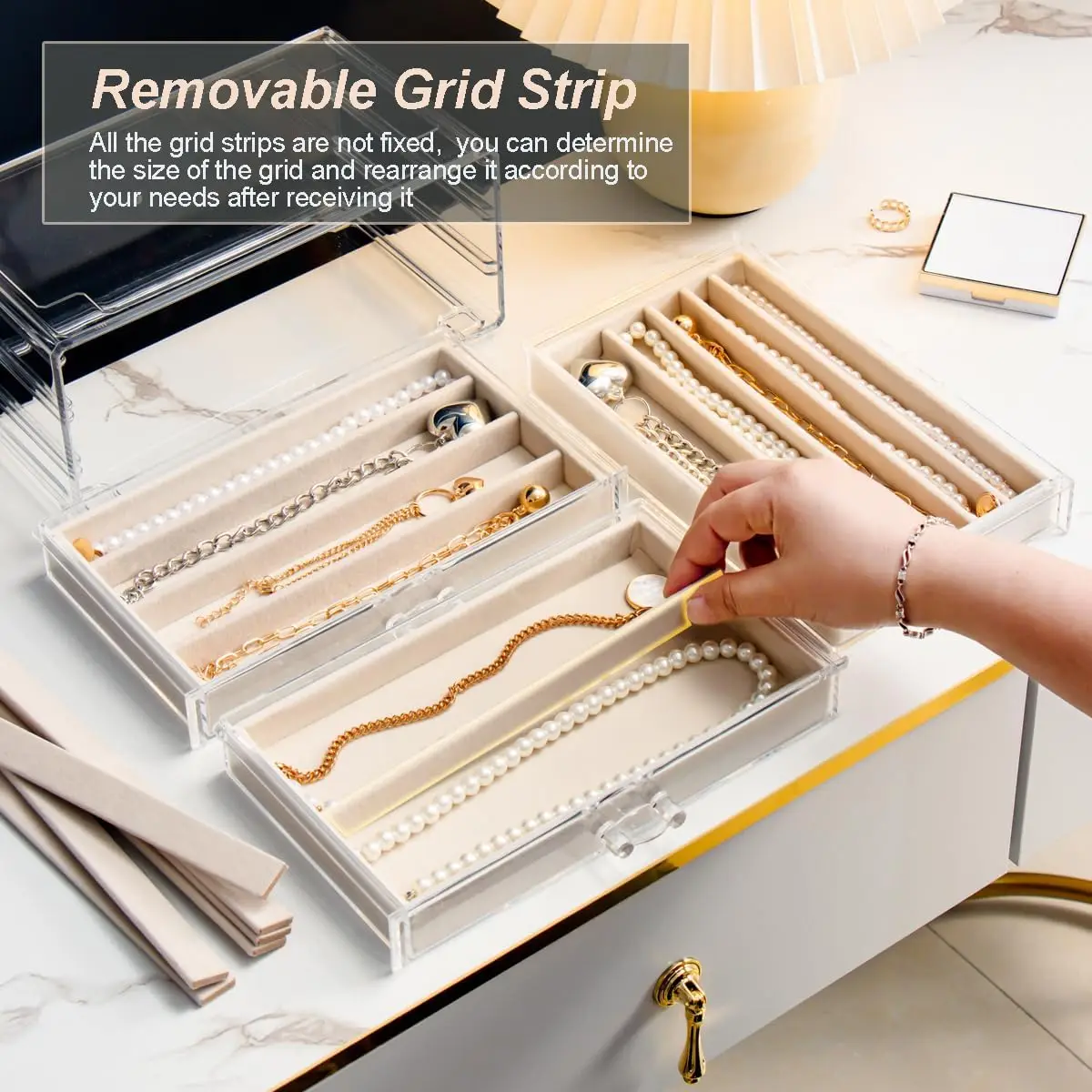 منظم حامل القلادة، صندوق قلادة مقاوم للغبار، صندوق منظم قلادة مخملي مع غطاء أكريليك شفاف مقاوم للغبار