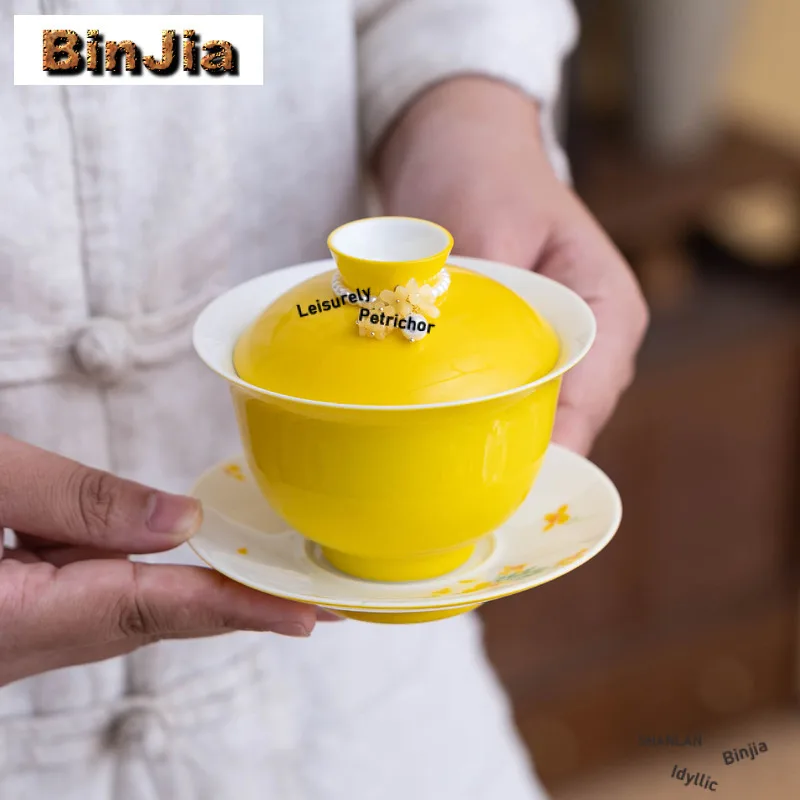 120 مللي رسمت باليد زهرة الاغتصاب Gaiwan الرجعية الشاي تورين براد شاي مع غطاء عدة صانع الشاي غطاء السلطانية طقم شاي الكونغ فو الحلي