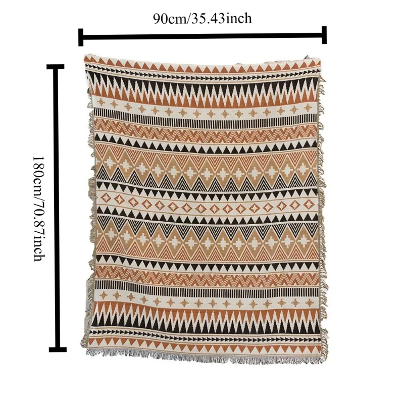 Sofa Cover Dustproof Cozy Blanket Bohemian Style Navajo Throw Thick Geometric Print Multi Purpose