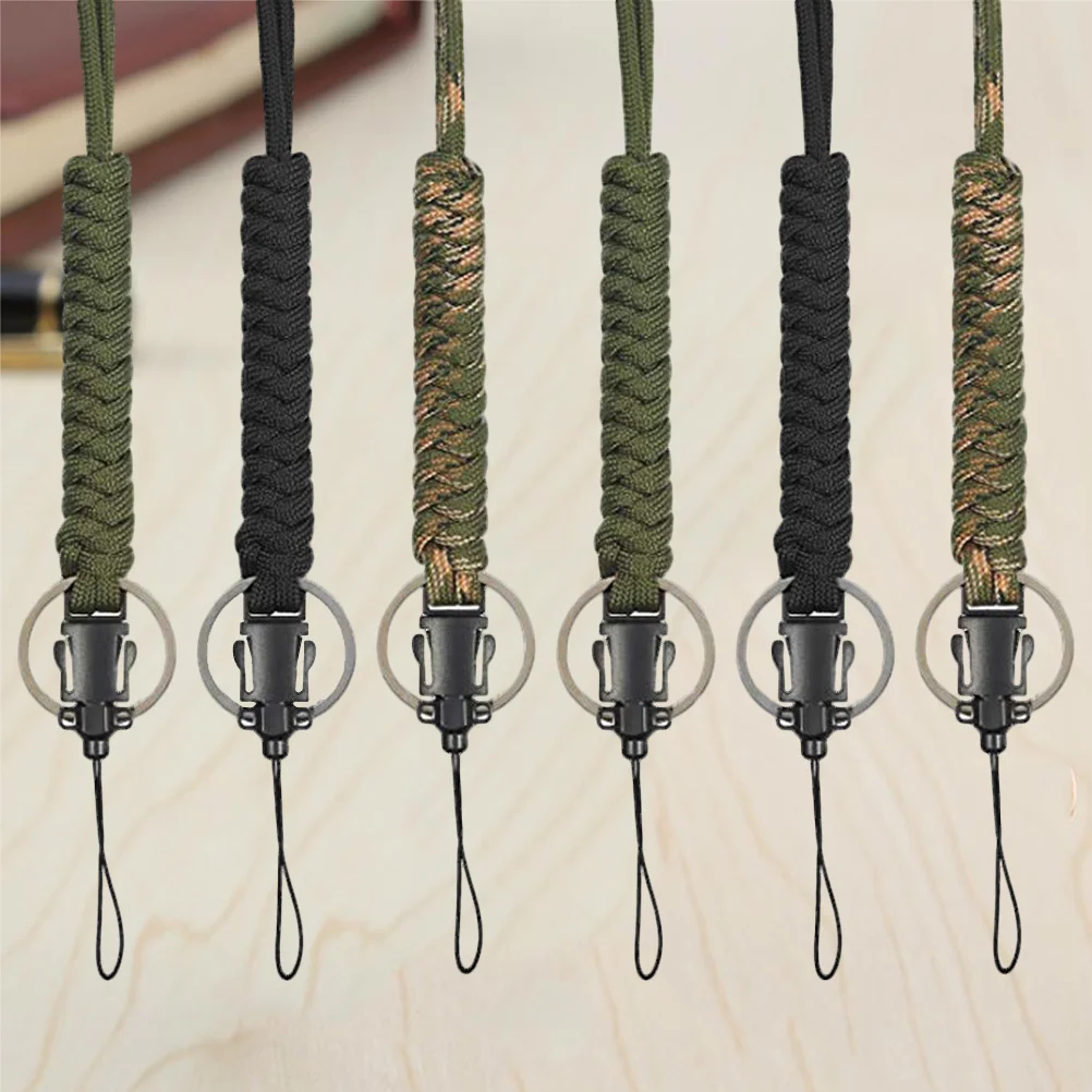 6 قطعة حقيبة مقاومة للماء حزام Paracord سلسلة مفاتيح قصيرة فائدة حبل قابل للتعديل الرقبة الحبل للتخييم في الهواء الطلق التنزه مفتاح الهاتف Id