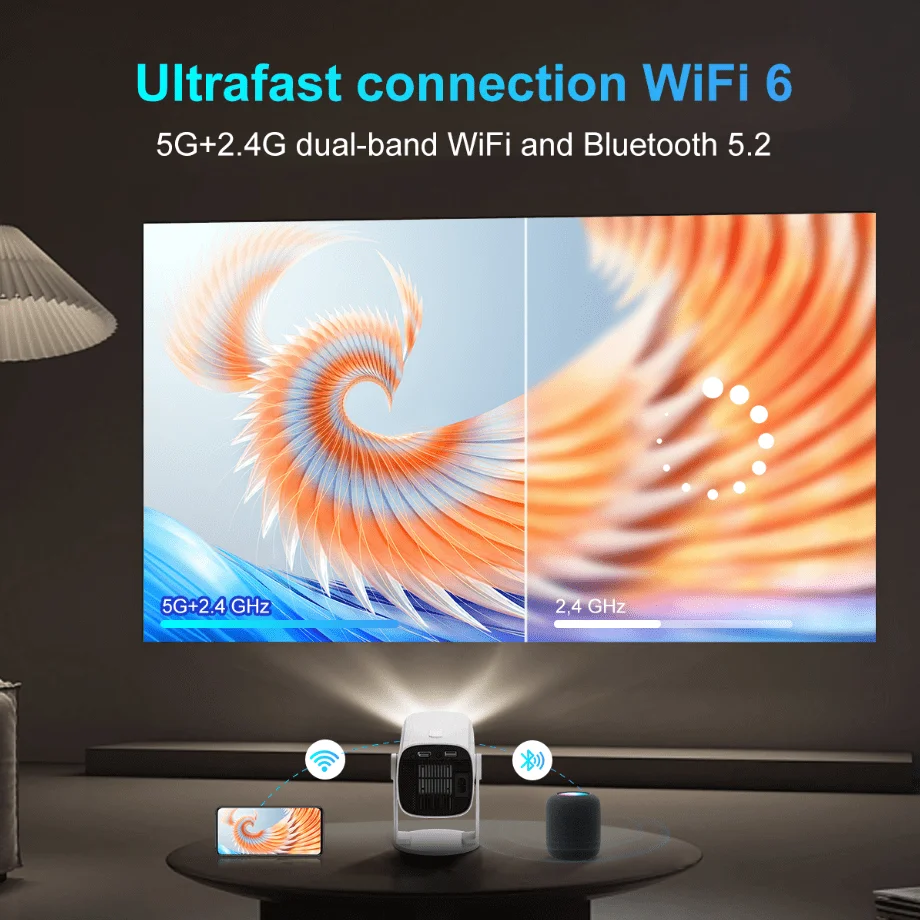 K2N Mini Projector Portable 4K Support with 270° Rotatable Auto Keystone Native 1080P 22000 Lumens Home Cinema pro