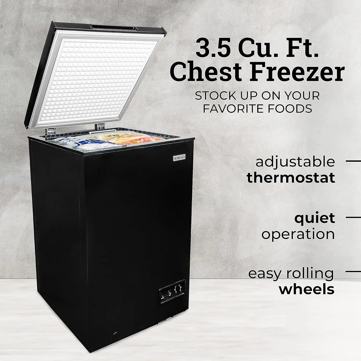 3.5 Cu. Ft. Chest Freezer with Removable Basket and Front Defrost Water Drain, Small Deep Freezer Perfect for Homes, Garages