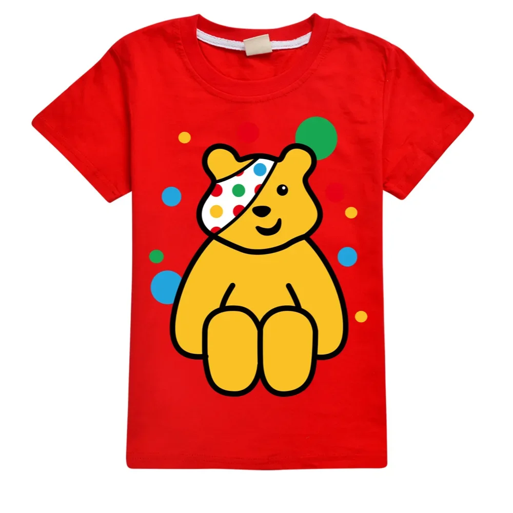 2023 New Kids Casual Spotty Pudsey Bear T-shirts Boys Hooded Girls T Shirt Child Fashion Clothes Cotton Birthday Girl Costume