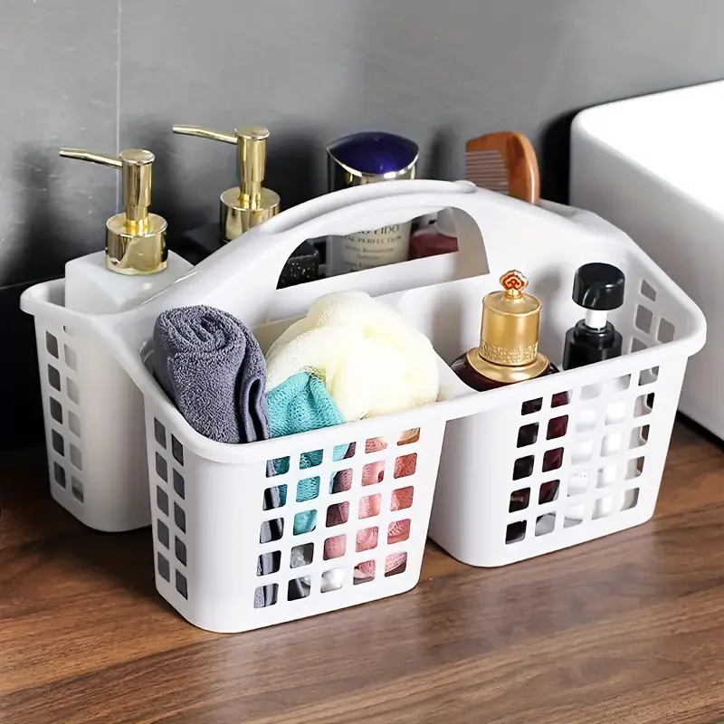 

1PC Plastic Shower Caddy Basket With Handle 3 Compartments Storage Organizer Portable Shower Container Home Bathroom Tools