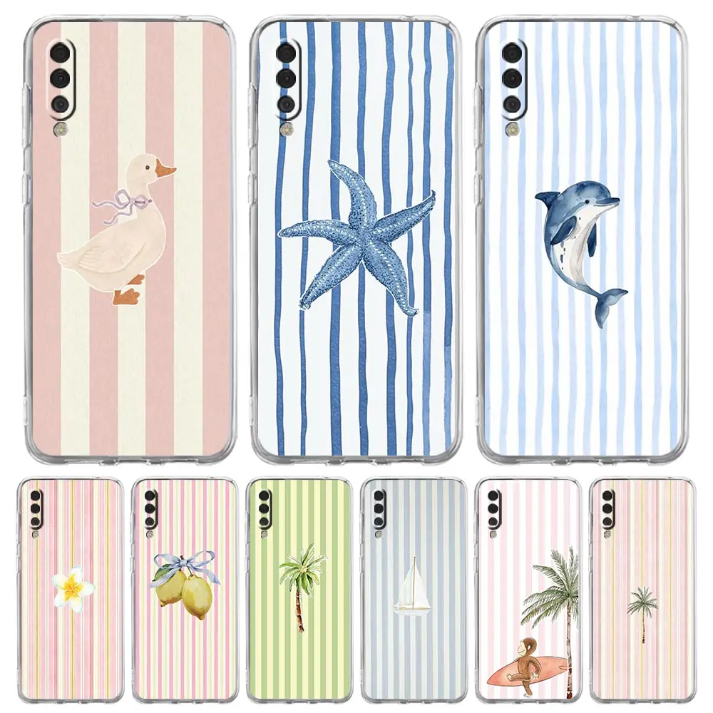 Transparent Phone Case for Samsung Galaxy A16 A14 A12 A22 A24 A26 A36 A56 A42 A06 A20 A30 Soft TPU Cover Tree Duck Lemon Flower