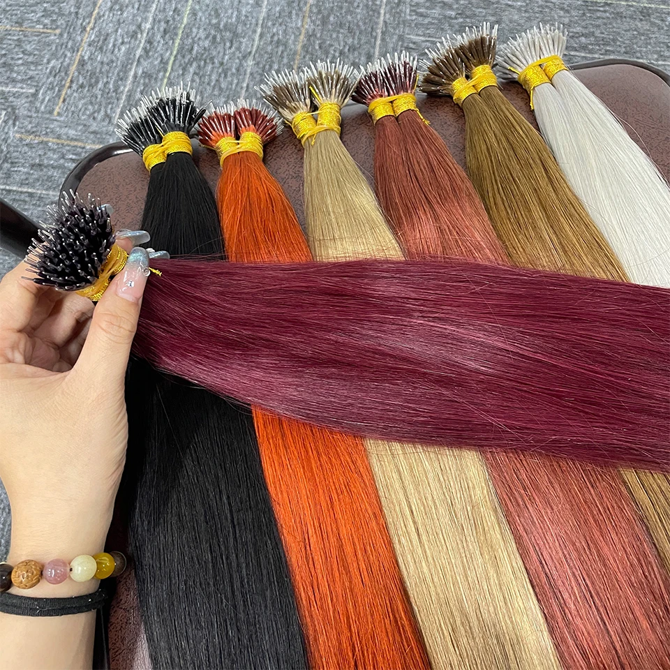 50Pcs Nano Ring Human Hair Extensions Straight Remy Micro Beads Ring Hair Extension 0.5g/0.8g/1g/Strand 12-26Inch Natural Color