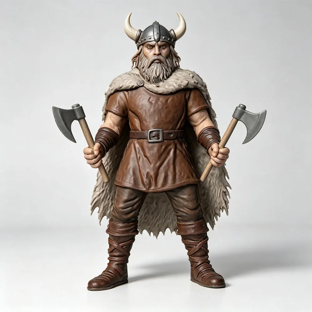 1/24 7.5cm Viking berserker with double axes and horn helmet, miniature doll resin model, 3D printed grey statue, not painted