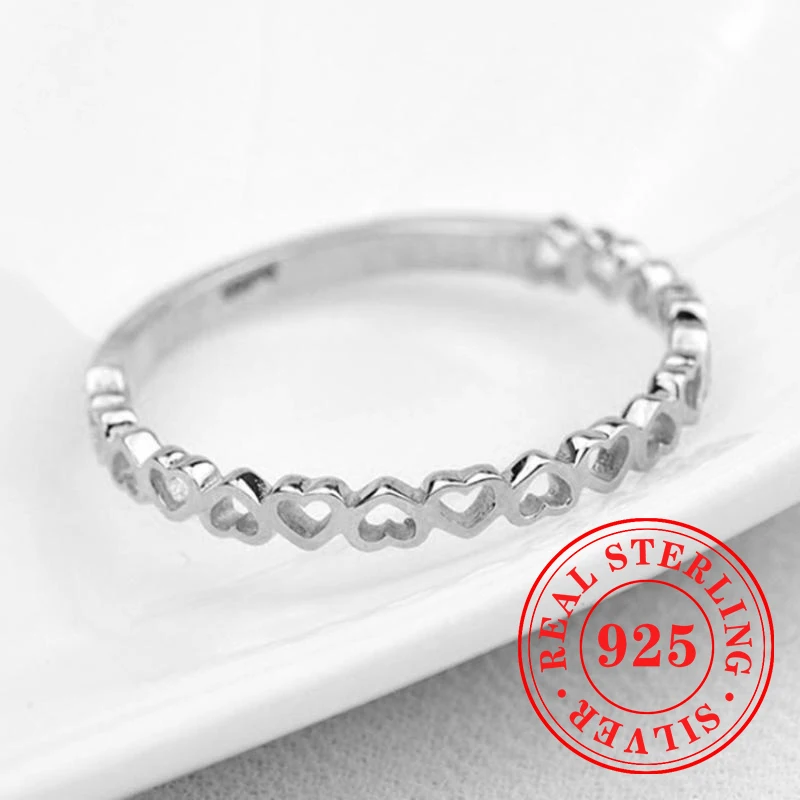 Huitan-anillos redondos de corazón delicado para mujer, joyería de compromiso estética de Plata de Ley 925, accesorios simples de amor dulce, regalos