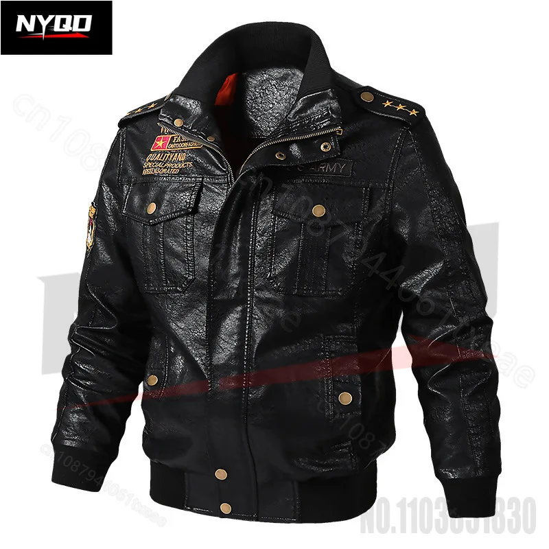 New PU Leather Jacket Men's Autumn and Winter Motorcycle Fashion Multi Pocket Coat