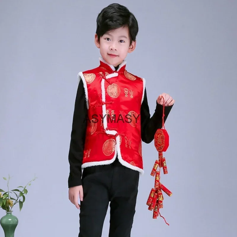 New Year Tang Suit Traditional Chinese Clothing for KIDS GIRL BOYS Kung Fu Clothes Birthday Party Hanfu Blouse Chinese Tops vest