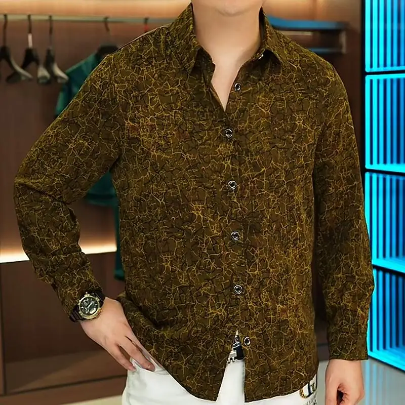 

Мужская рубашка из ледяного шелка с длинным рукавом, повседневная, тонкая, дышащая, с принтом, деловая, модная, весна-осень, новая модель, не требует глажки