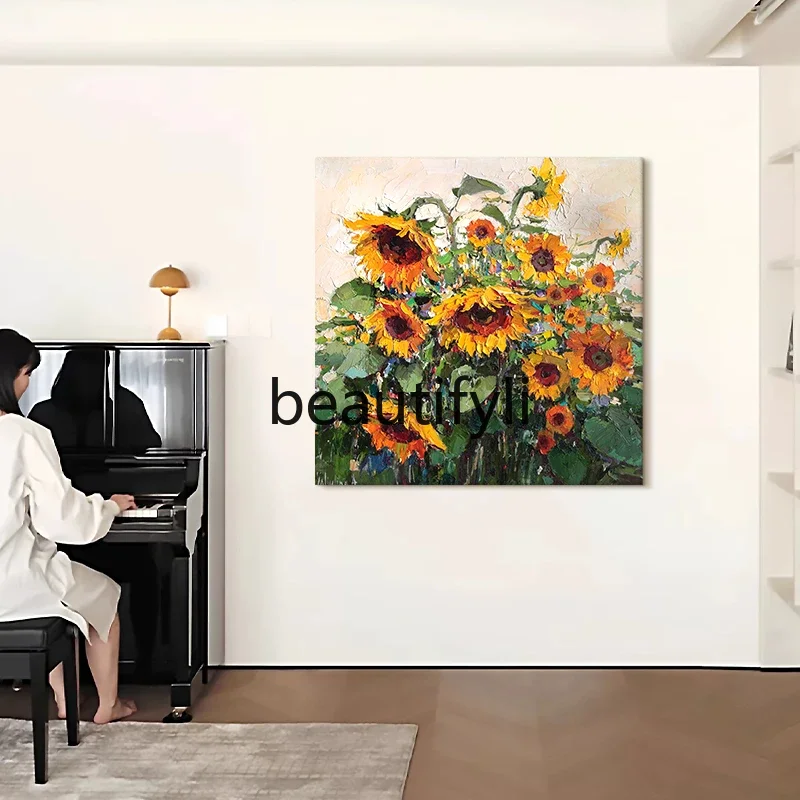 

A48 Restaurant hand-painted oil painting, entrance aisle texture living room hanging painting sunflower decorative painting