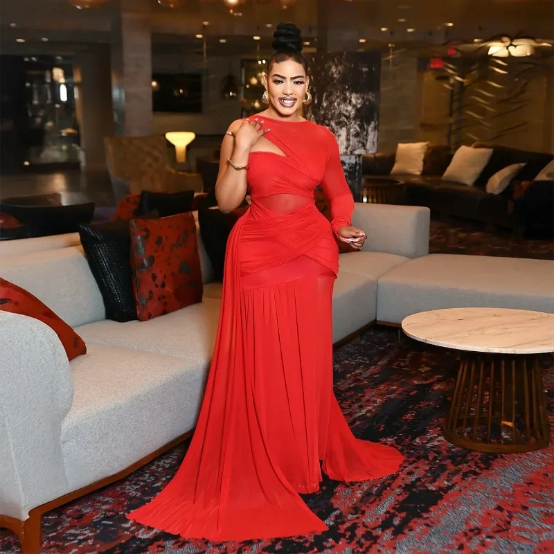 

Женское сексуальное платье GUWU из сетки с круглым вырезом, прозрачное, с эффектом облегания бедер, макси-длина