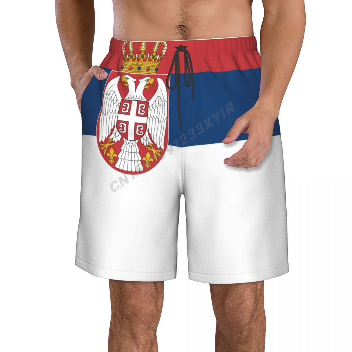 Summer Men's Serbia Flag Beach Pants Shorts Surfing M-2XL Polyester Swimwear Running