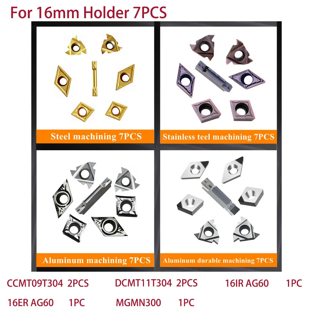 Intlshaft Mixed Inserts Set CNC Lathe Turning Tool Holder Boring Bar Carbide / PCD Inserts for Metal Turning Threading Grooving