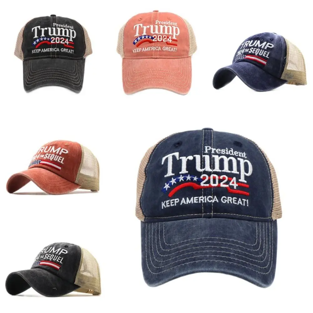 Hot Embroidery American Presidential Baseball Hat Adjustable Cool Trump Denim Hats Washed Breathable Sun Cap for Men and Women