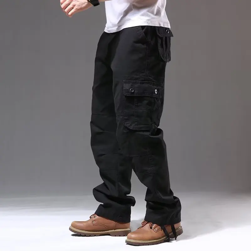 Men's Straight-Leg Cotton Work Pants – Casual Utility Trousers (Spring/Autumn, Plus Sizes Available)