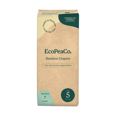 Bamboo Disposable Diapers Made with Organic Bamboo and Viscose - Trial and Travel - Size 5 - 7 pieces