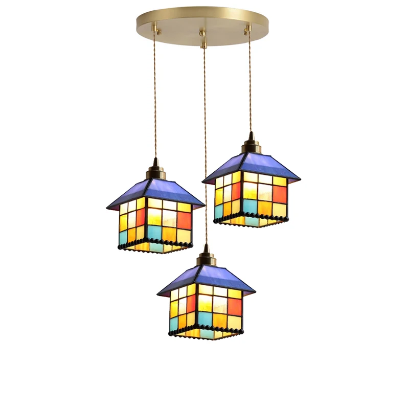 European Pendant Lamp Bar Restaurant Creative Rural Bedroom Balcony Hanging Light Fixture Retro Colorful Glass Chandelier Indoor