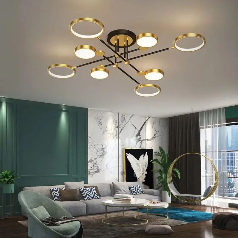 Modern LED Ceiling Lamp With Remote Control Dimmable for Living Room Dining Bedroom Gold Frame Chandelier Lighting