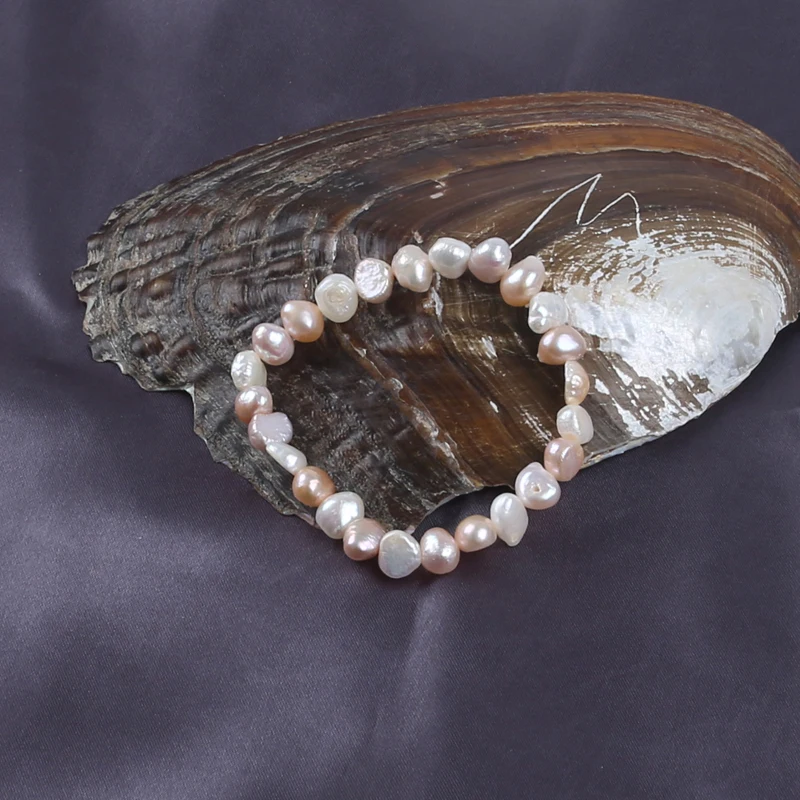 2pcs Elastic band natural real Freshwater Baroque Pearl Bracelet