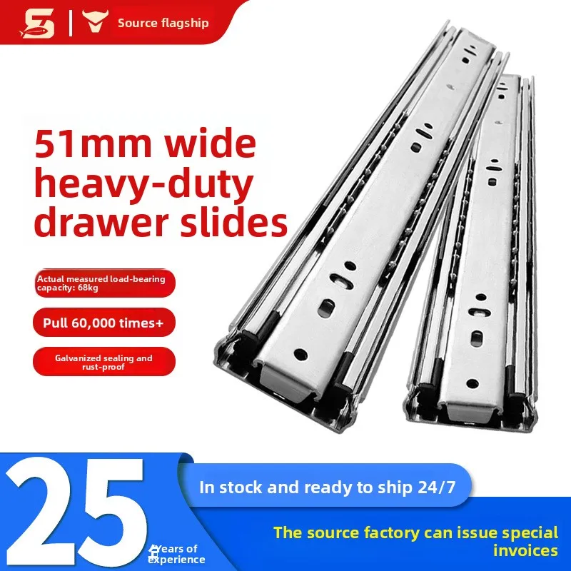 Heavy Duty Three Section Drawer Slides Mm Wide Galvanized Steel Soft Close Full Extension Rails Lengths Furniture Drawers