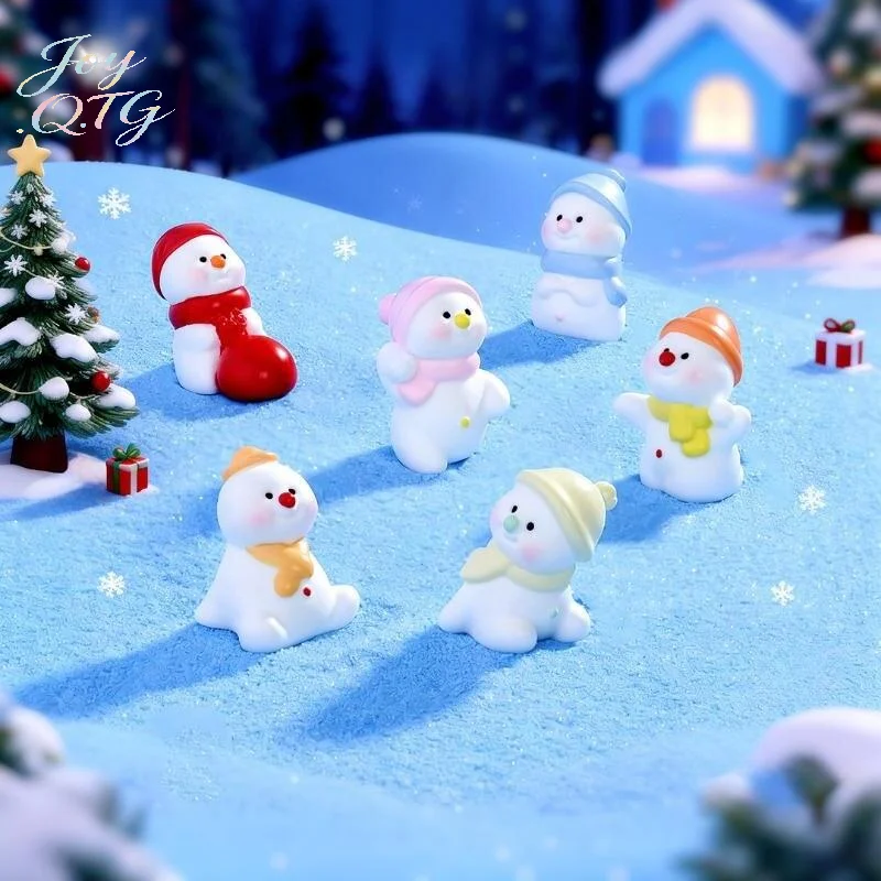 Hot Sale 6pcs Christmas Miniature Decoration Cute Mini Snowman Resin Ornaments Xmas Micro Landscape DIY Accessories Gifts