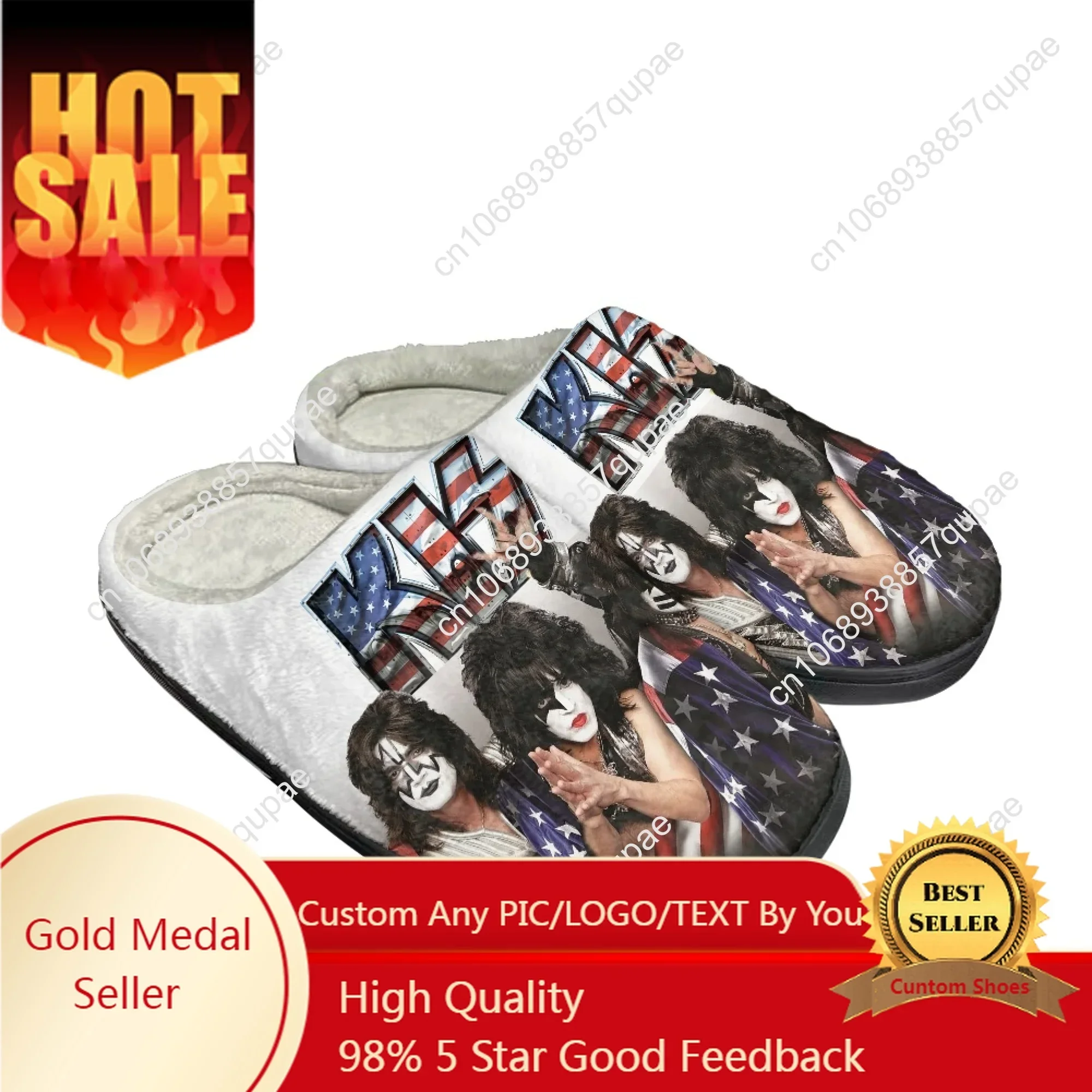 

Kiss Heavy Metal Rock Band Home Cotton Custom Slippers Mens Womens Sandals Plush Casual Keep Warm Shoes Couple Thermal Slipper